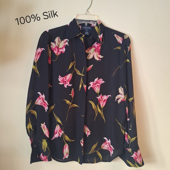 Jones New York Tops - JNY Signature Floral Petite XS Oversize Blouse 0-6 Superb Detail 100% Silk NWT